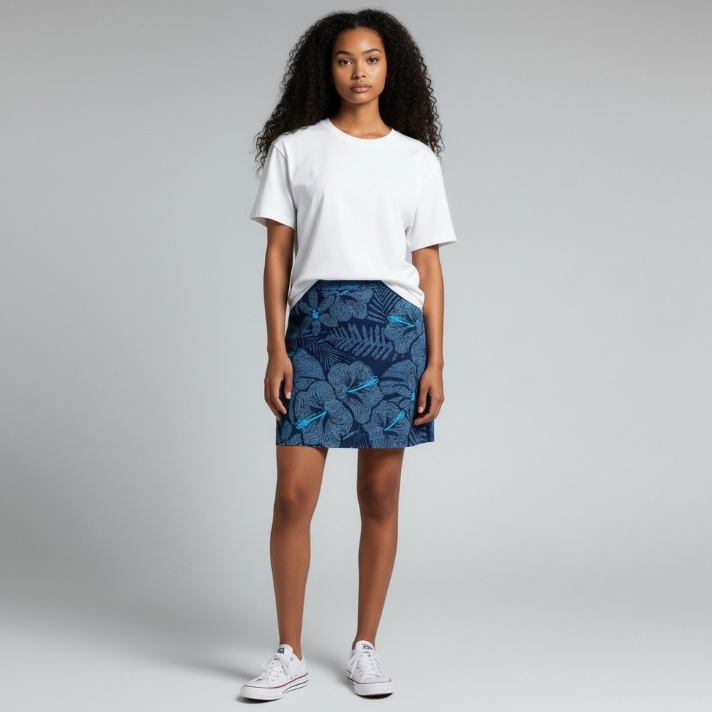 RIPSKIRT Hawaii Blue Print‎ Womens Skirt L Summer Vacation Resort Travel Swim